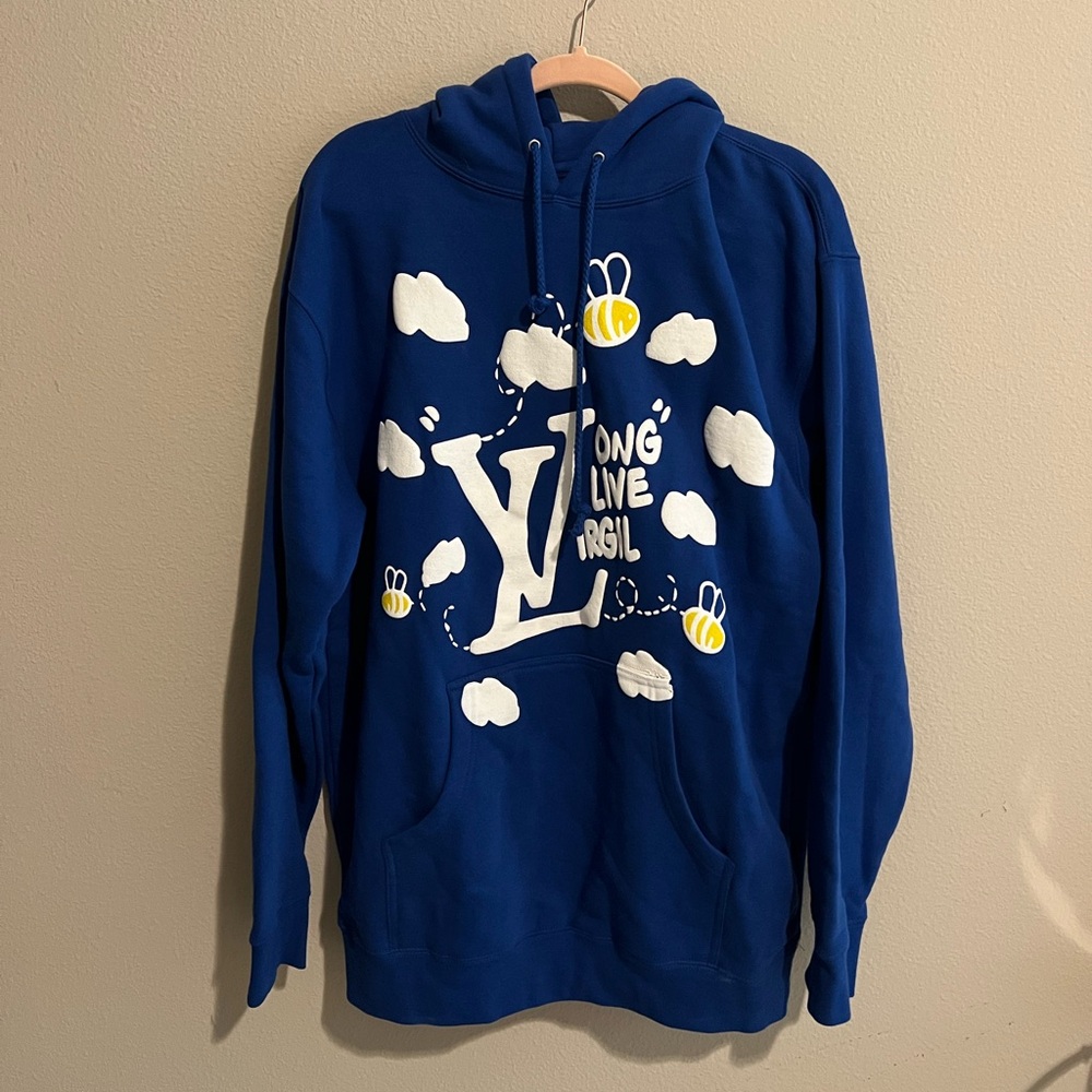 Blue Long Live Virgil Hoodie with Cloud Design